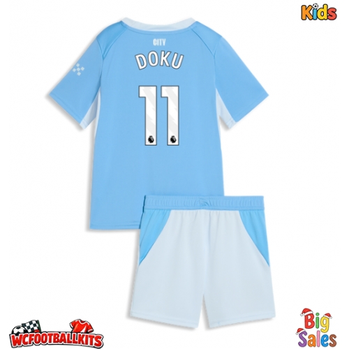 Manchester City Jeremy Doku #11 Replica Home Stadium Kit for Kids 2026-27 Short Sleeve (+ pants)